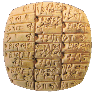 Tablette de terre cuite portant des nombres en écriture cunéiforme 